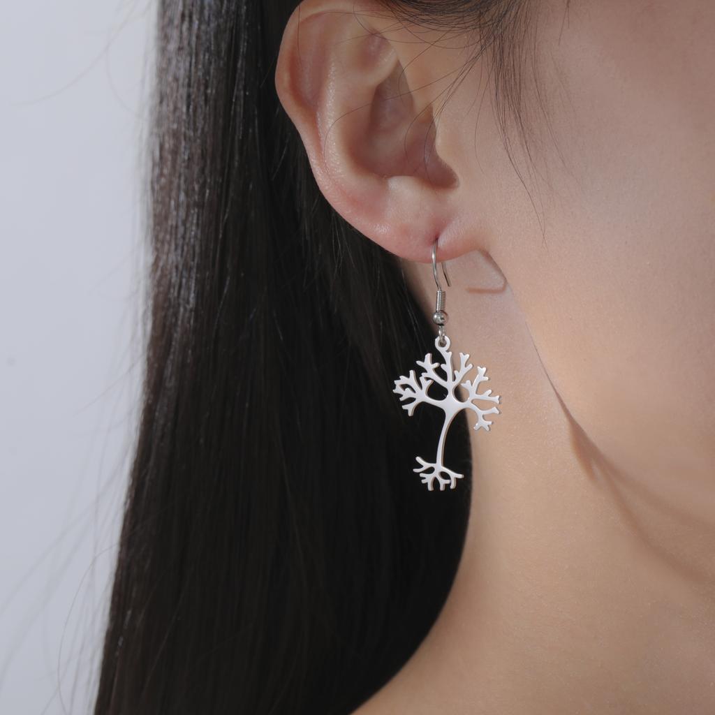 Science Biochemistry Neuron Earrings for Women Stainless Steel Tree of Life Drop Earrings Jewelry Gift 2026 Wholesale New
