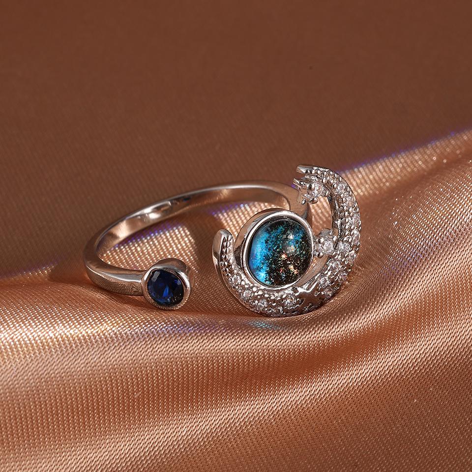 ZAKOL New Blue Planet Series Shiny Zircon Adjustable Open Ring for Women Exquisite Unique Anniversary Birthday Zircon Gift