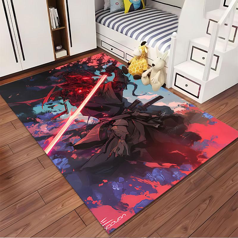 Samurai with Glowing Red Sword suitable as a non-slip mat for the living room or bedroom sofa