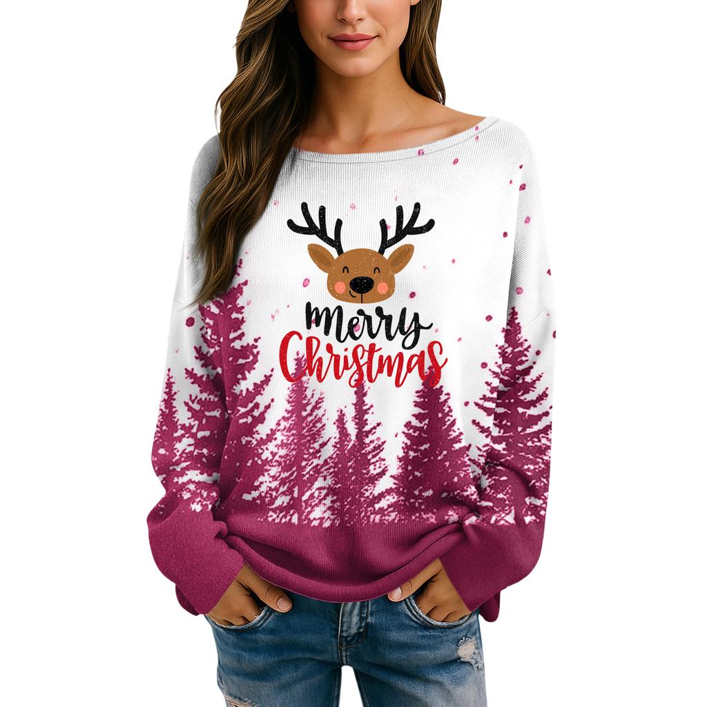 Damen Herbstpullover Langarm Druck Tops Pullover Locker Schick Lässig Basic Kleidung