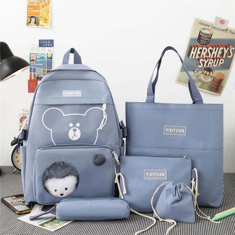 Elementary School Schoolbag Female New Large-capacity Middle School Student High School Student Backpack Five-piece Backpack