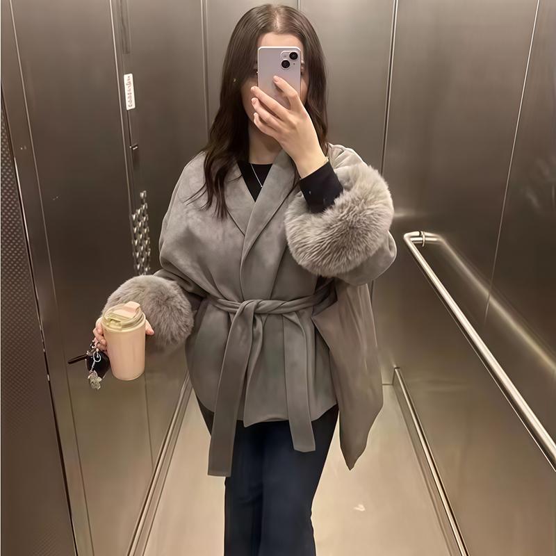 Woolen Short Coat Loose Lapel Long Sleeve Jacket Autumn Winter Chic Cardigan