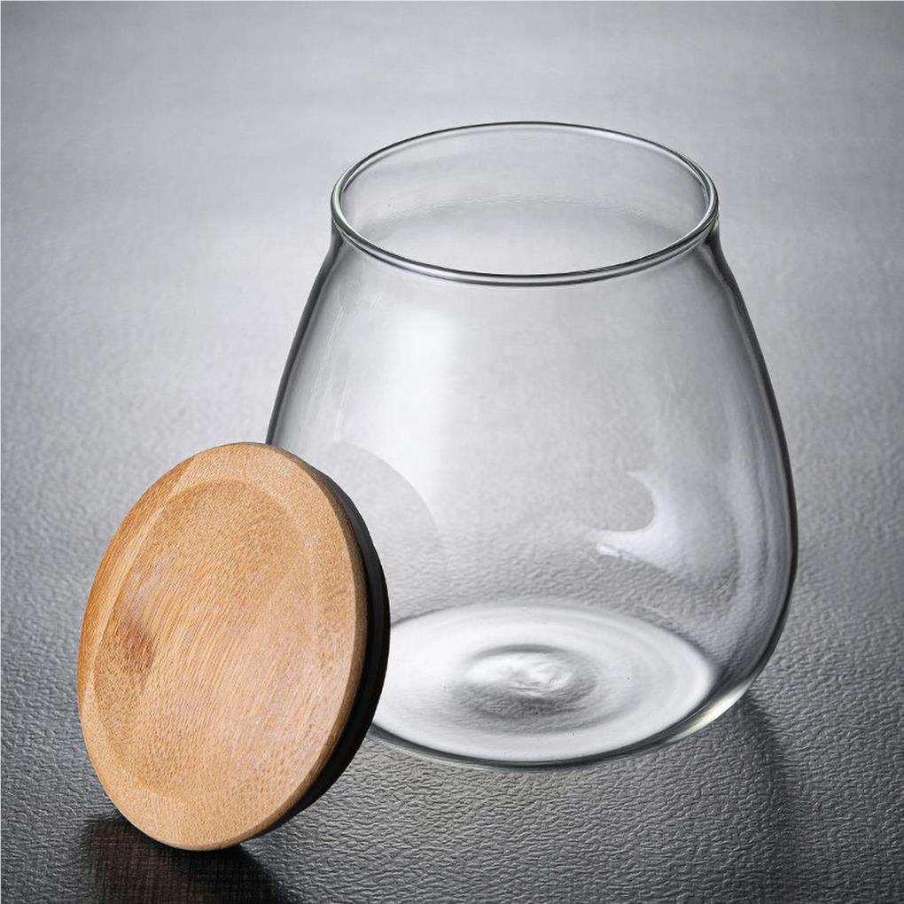 Haushalt Pilzform Kräuter Kekse Aufbewahrungsglas Kaffeebohnen Glasdose mit Holzdeckel Küchengadget Zubehör