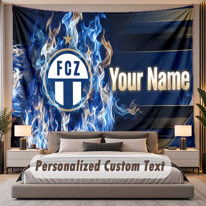 Custom Name Text Tapestry FC Zürich Personalized Polyester Wall Tapestry For Bedroom And Room