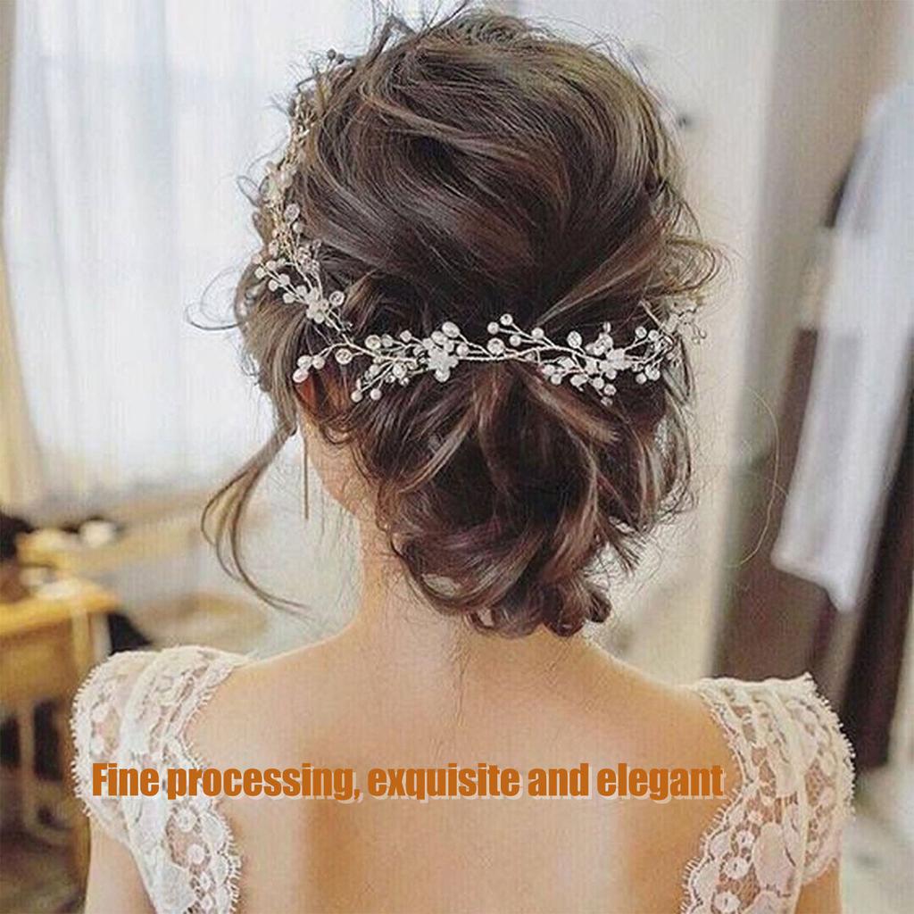 Bridal Pearl Headpiece Soft Chain Pearl Decoration Headdress Wedding Hair Accessories 50cm Silver