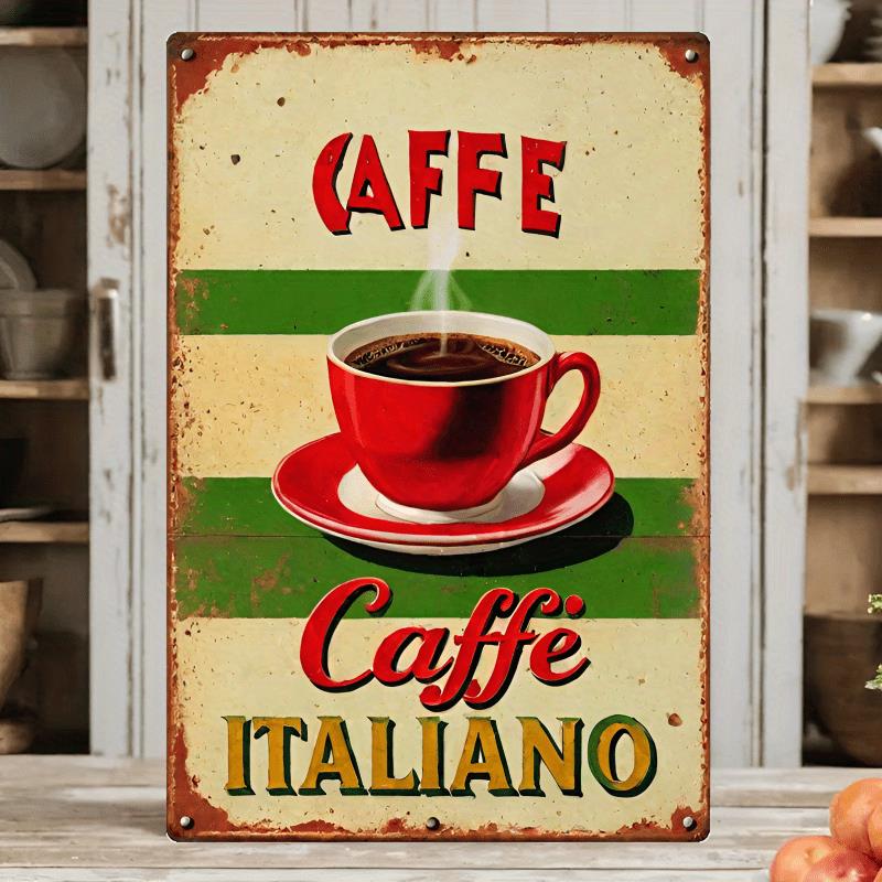 

Vintage Italian Café Metal Sign Retro Espresso Wall Art Plaque Red Cup Design for Home Café Bar Decor Durable Iron Mater 20x30cm（7.8x11.8inch）