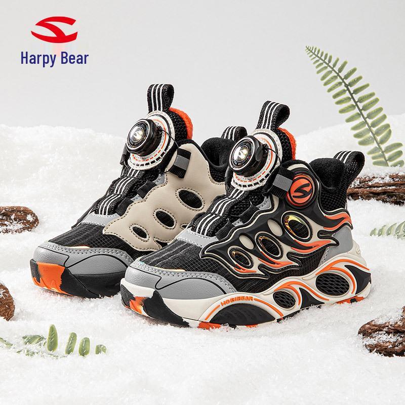HOBIBEAR Boys' Velvet-Lined Winter Basketball Shoes - Two-Layer Cotton Warm Outdoor Sports Footwear