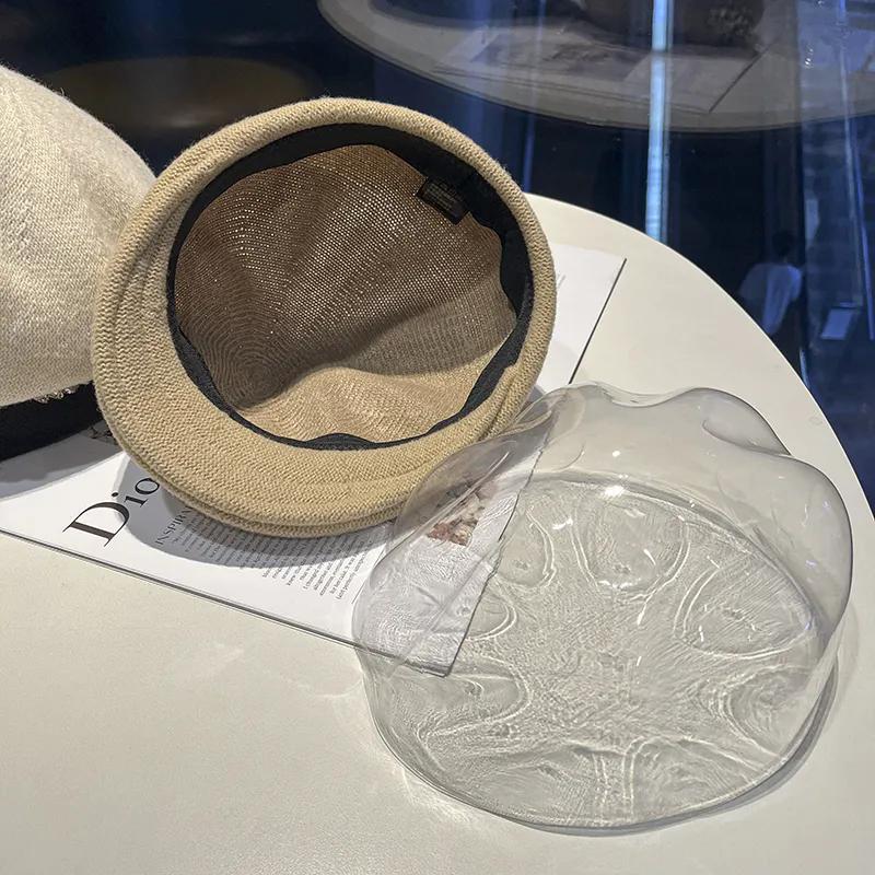 WTEMPO Herbst Winter Retro Strass Baretts Hüte Damen Elegant Lässig Vielseitig Einfarbig Warm Schirmmützen