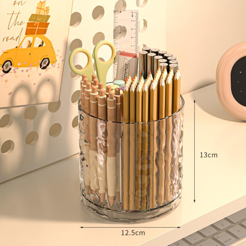 

Large Capacity Pen Holder Rotatable Stationery Storage Box School & Office Supplies прозрачный