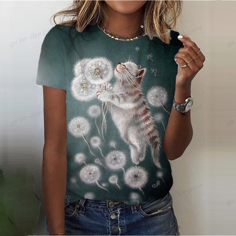 Coelhinho Branco Macio Impresso em 3D Moda Y2k Mulheres Camiseta Básica Elegância Vintage Manga Curta Elegante Casual Confortável