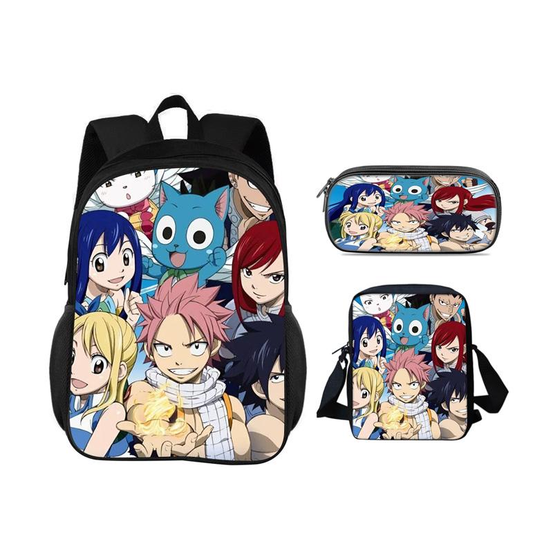 FAIRY TAIL Backpack Pen Bag Shoulder Bag 3Pcs Set Cartoon Anime Printed Student Boys and Girls New Large Capacity Versatile