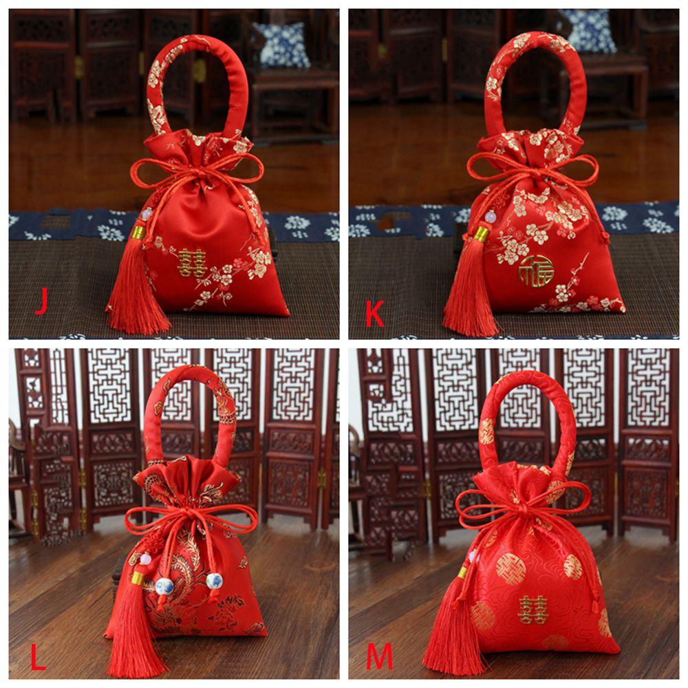 Chinese Knot Wedding Bride and Groom Brocade Handle Bag Wedding-favor Gift Package Bag Candy Bag