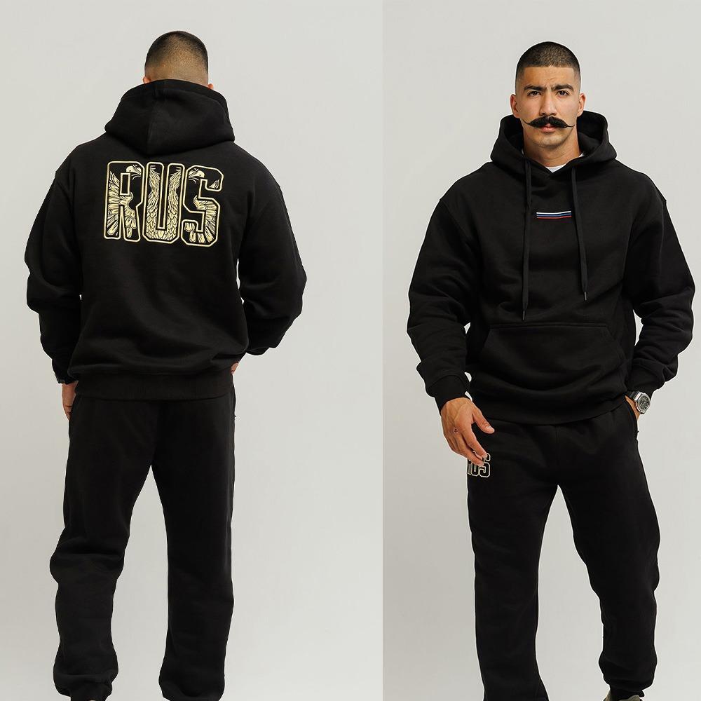 

Double Headed Eagle Print Hooded Sweatshirt Set, Men s Loose Casual Daily Outfit, Handsome XXL