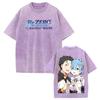 Rem And Natsuki Subaru Couple Print T-shirt Anime Re ZERO Clothing Men Women Cotton Tshirts Retro Washed T Shirt Oversized Tops