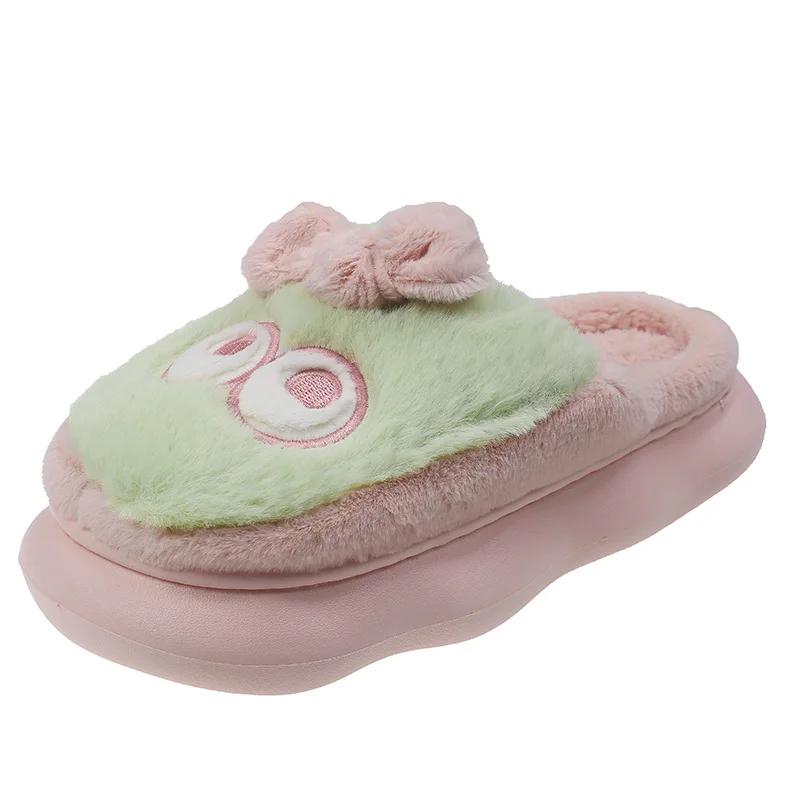 

2024 Новые плюшевые тапочки с рисунком, женские, на толстой подошве, легкие, для отдыха, с большим бантом для глаз, домашние хлопковые тапочки 40 розовый