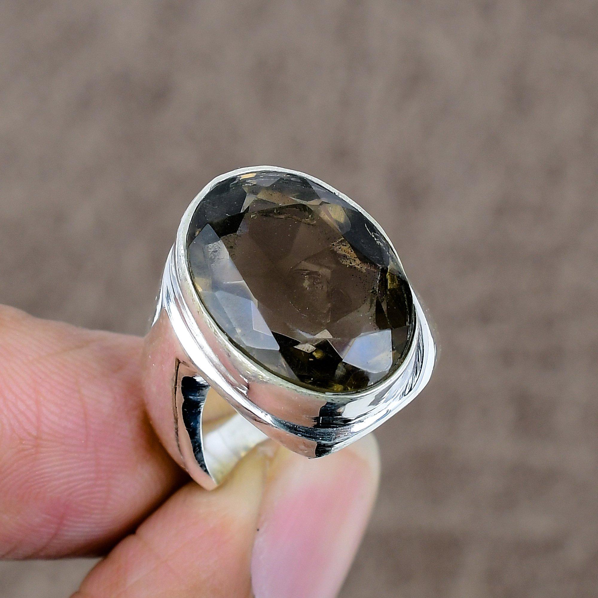 

Smoky Topaz Genstone Handmade 925 Sterling Silver Jewelry Ring Size 8 KKG-501