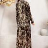 2025 neue gedruckt leopard print lange kleid spitze langarm kleid frauen