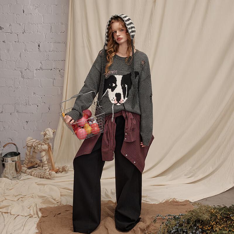 UNIFREE American Style Loose Straight-Leg Casual Pants with Rhinestone Chain