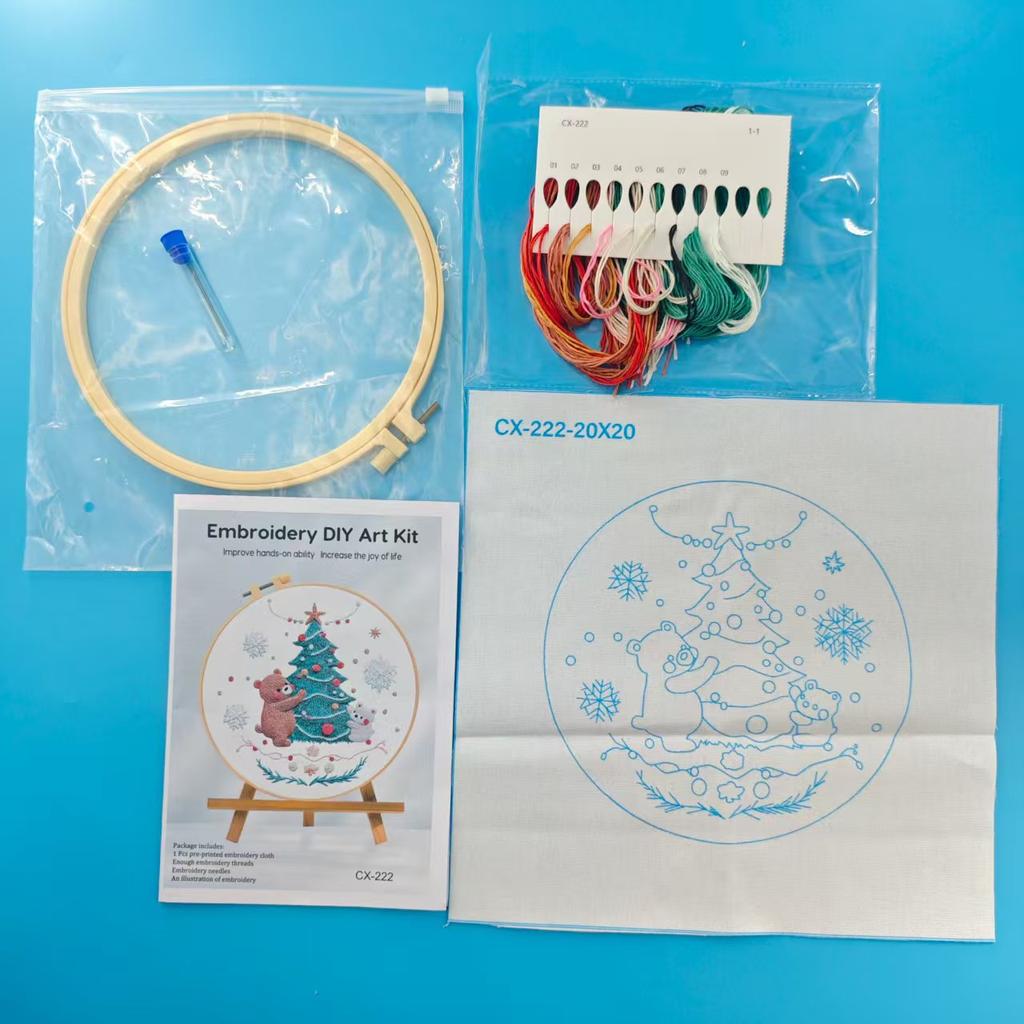 1 Set Weihnachts-Stickset, Weihnachtsbaum-Geschenk-Stickset, Englische Handarbeitsanleitung, DIY-Stickerei handgefertigtes Stoffmaterial-Set