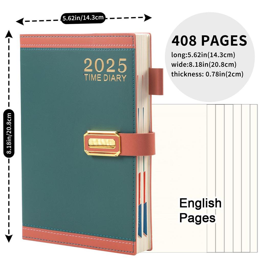 A5 Leder 2025 Geschäftsplaner Notizbuch, Englisch/Spanisch/Französische Seiten, Studenten Tagesplaner, Notizblock, Memo