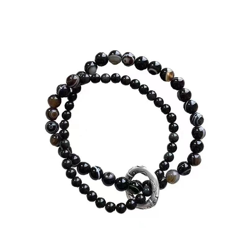Black Unisex Elegant Beaded Double Circle Bracelet Trendy Retro Jewelry Artistic