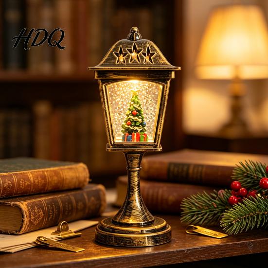 Decorative Street Lamp Christmas Snow Sphere Lamp Retro Design Santa Battery Operated Snowman Tree Night Light for Bedroom Tabletop Decor