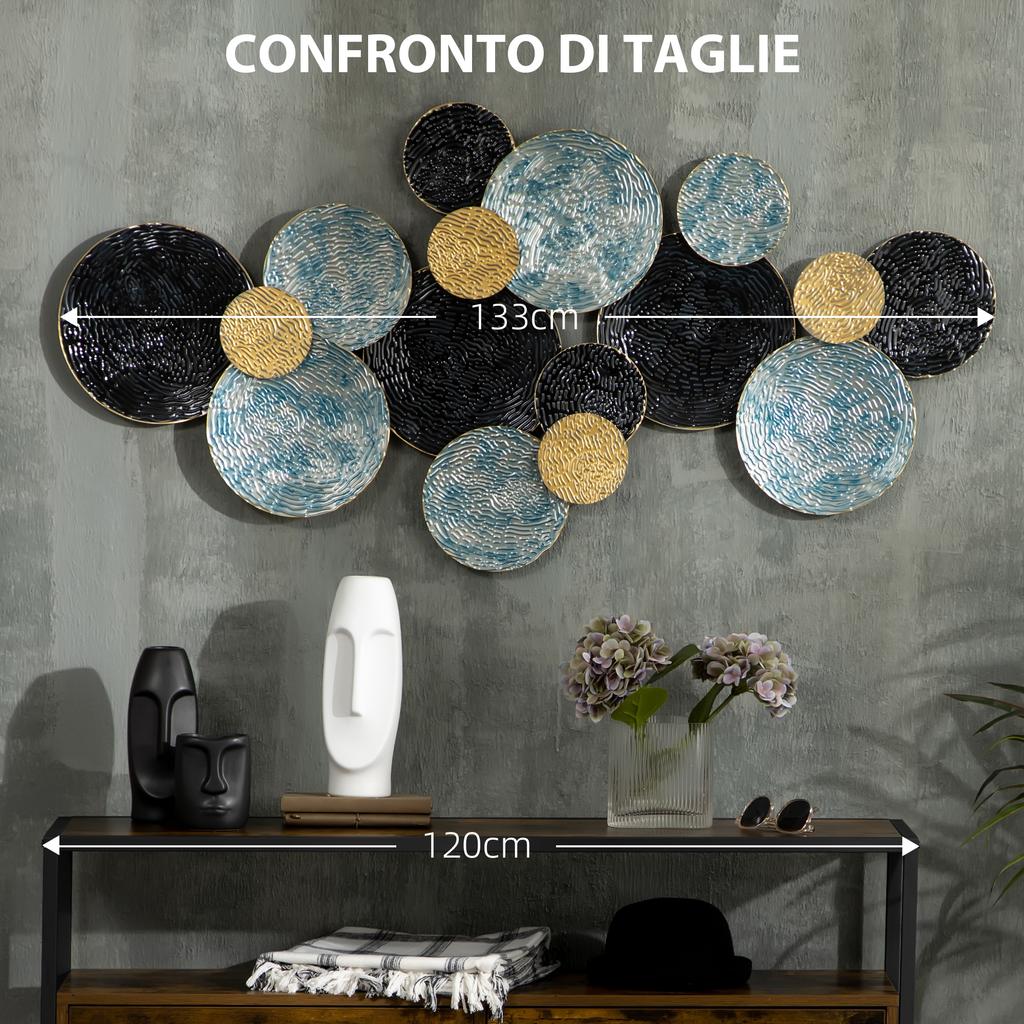 3D Metal Wall Art Modern Circle Hanging Wall Sculptures Home Decor for Living Room Bedroom Dining Room, Blue Black Gold