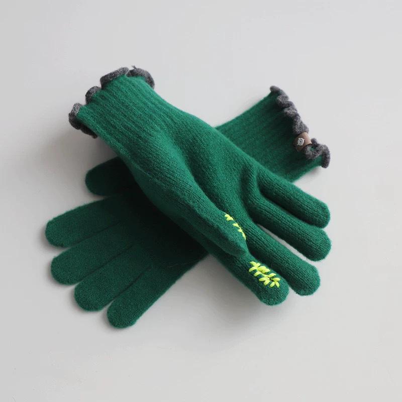 

Женские флуоресцентные шерстяные трикотажные перчатки без пальцев для сенсорных экранов - зима 2023 г., рождественское тепло для езды на велосипеде One Size