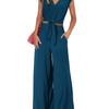 Women's Relaxed Fit Two Piece Outfit Cap Sleeve Crop V Neck Tie Knot Top High Waist Wide Leg Pants Matching Set