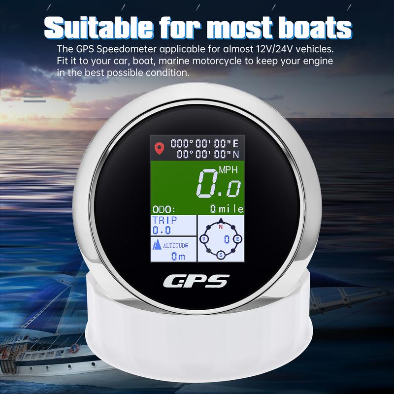 TFT 85mm GPS Speedometer Gauge with Antenna Digital 600KMH,MPH,Knots COG ODO Altitude Compass for Car Boat Yacht 12V24V