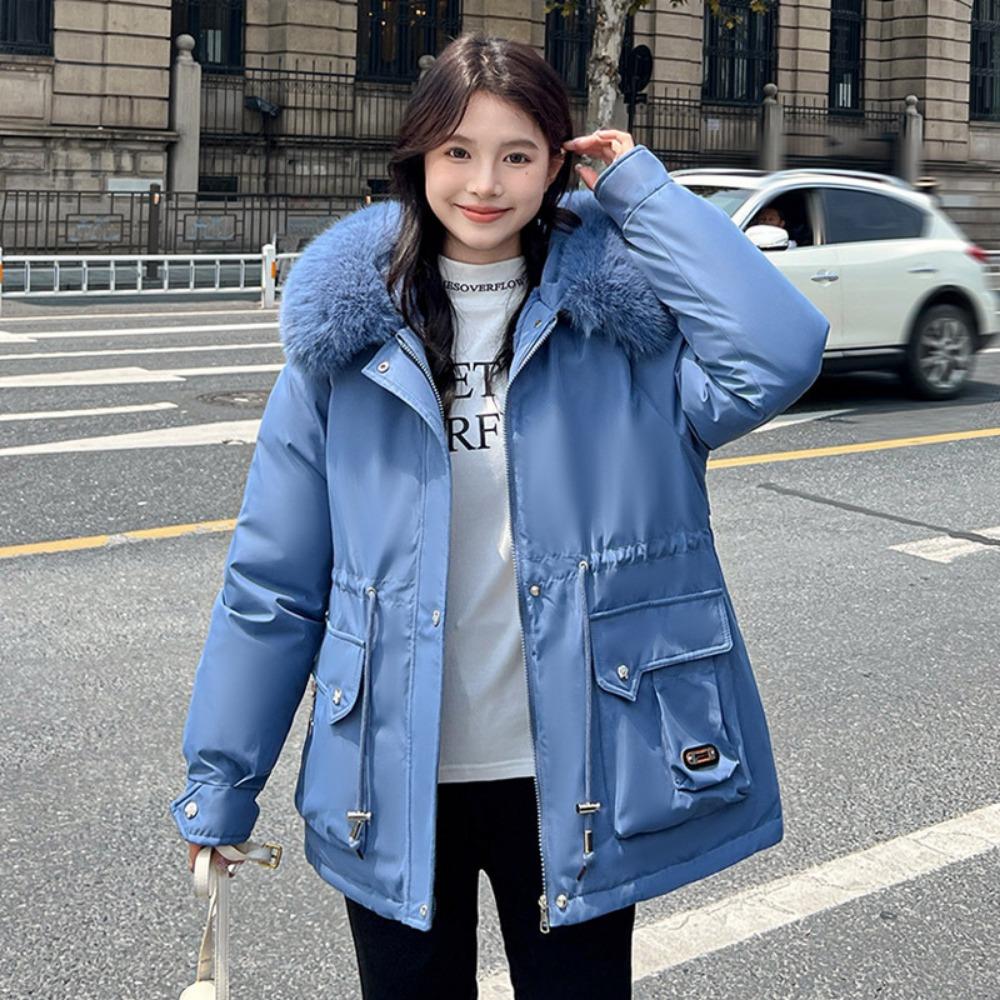 Winter new women's, fleece thickened warm jacket slim-fitting Korean hooded cotton clothes casual and versatile