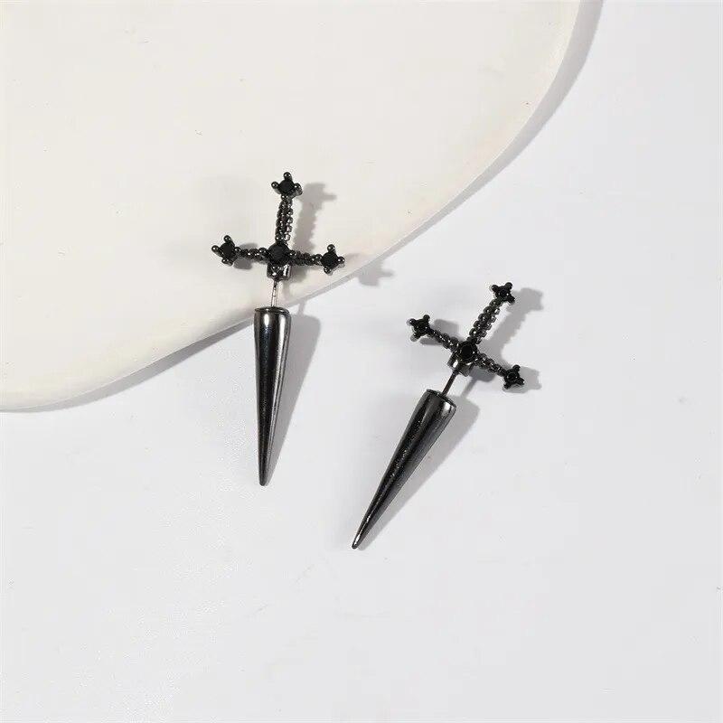 

New Gothic Kinitial Sword Earrings Vintage Cool Punk Crystal Ear Jacket Goth Dagger Earrings Zircon Gift For Women
