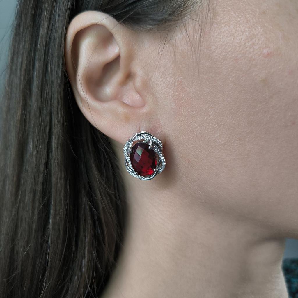 Silver Earrings with Artificial Garnet Nano 9.683ct, Cubic Zirconias (60002304)