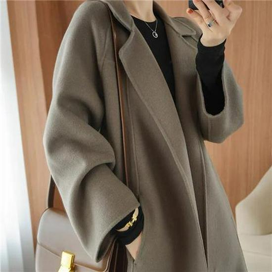 Plus Size Women's Mid-Length Wool Coat - 2022 Autumn/Winter Korean Style