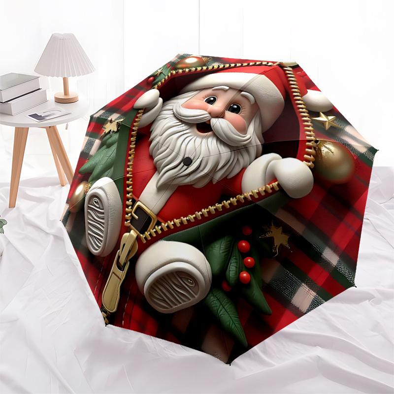 1pc Christmas Santa Automatic Folding Umbrella - Design, Durable Iron Frame for Travel, Outdoor, Beach Fashion Accessory a0920066