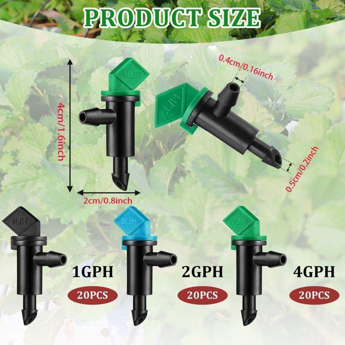 60 pcs émetteurs goutte-à-goutte irrigation 1/2/4 GPH réglables noir bleu vert