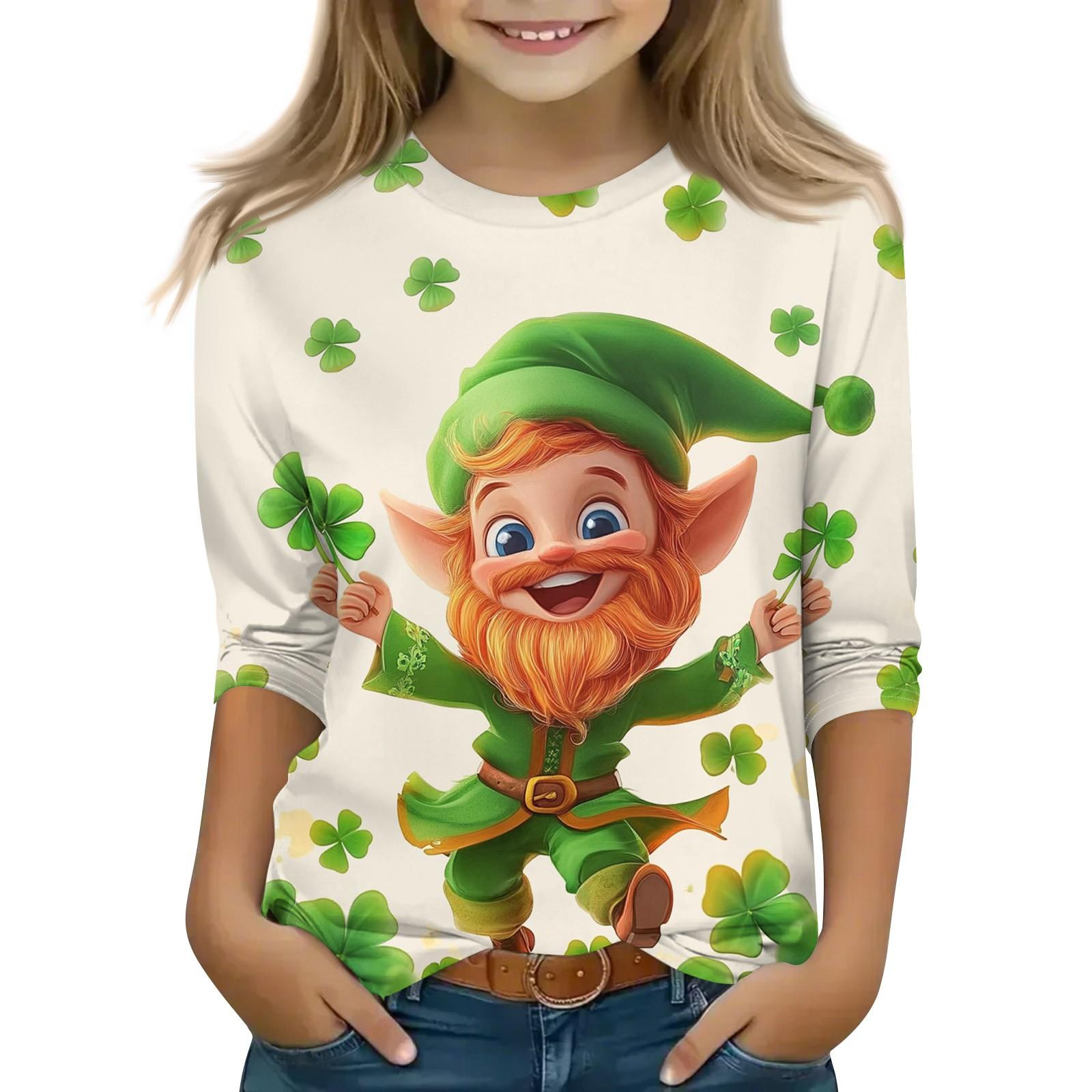 

Топы с принтом для девочек 5-16 лет с круглым вырезом и рукавами 3/4 Футболки Модные топы Наряды Футболки 160 белый