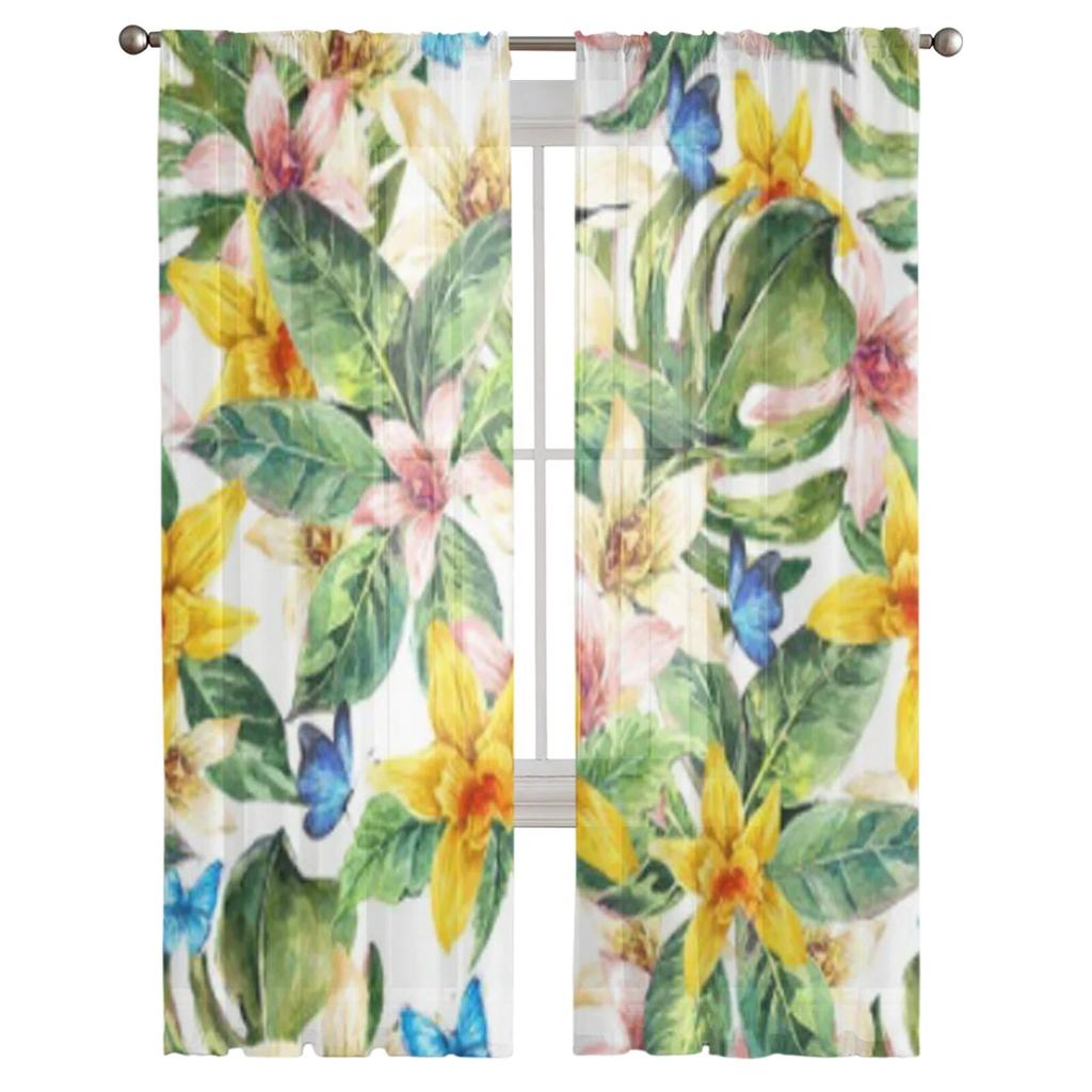 Natürliche Blumenblätter, exotische transparente Vorhänge für Wohnzimmer, Schlafzimmer, Voile-Vorhänge für Fenster, Organza-Vorhänge, Party-Tüllvorhänge
