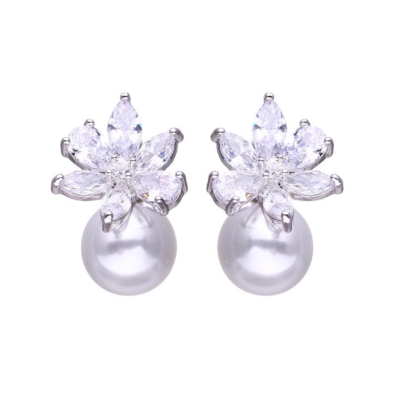 Elegant Cross-border Zircon Pearl Stud Earrings for Women