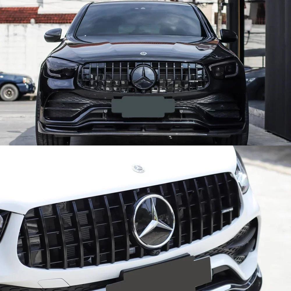 New C200 E200  For Mercedes Benz Chrome Silver Black Front Grille Star Badge Emblem OE Style Flat Surface For Mercedes Benz GLC-