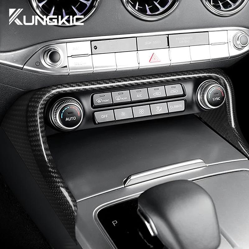 Trockenkarbonfaser für KIA Stinger 2018 Auto Mittel-Klimaanlagenrahmen Hartkarbonfaser-Abdeckung LHD Zierleisten Zubehör