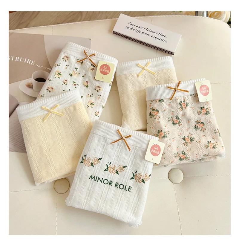 3pcs Cotton Women Flower Printe Panties Adolescent Mid Waist Underwear Girl Fashion Brief Breathable Panty Student Soft Lingerie