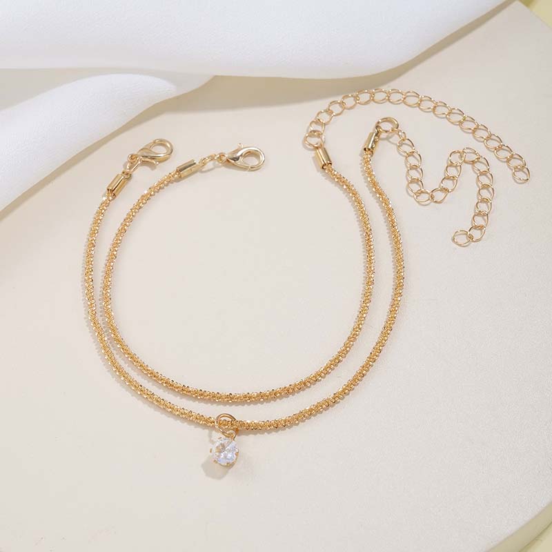 2Pcs Gold Color Colorful Zircon Bracelets Set for Women Personality Fashion  Rhinestone Pendant Bracelet Popcorn Chain Adjustable Wedding Jewelry Gift
