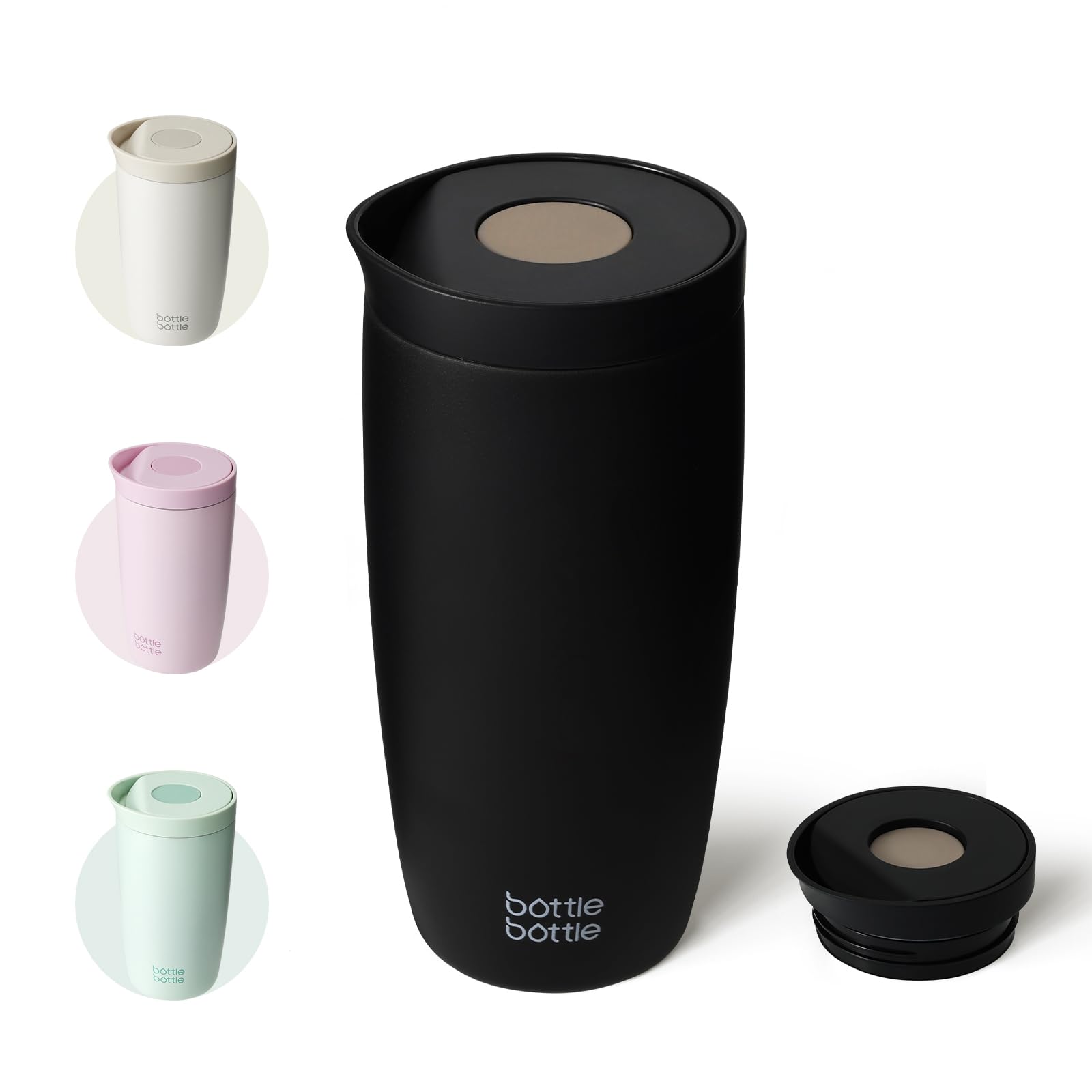

BOTTLE BOTTLE Vacuum Thermos Mug for Coffee and Keeps Hot or Stainless Portable Black Tumbler, 500ml, One-Touch Closure, Leak-Proof, Insulated, Tea, чорний