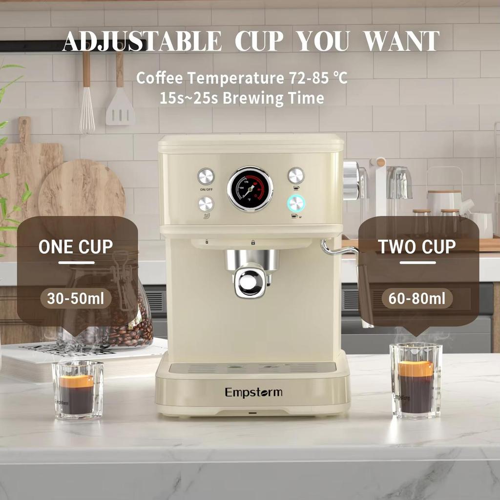 Empstorm 04E Portable Coffee Machine 20 Bar Semi-Automatic Espresso Machine Home Office Coffee Machines with Visible Water Tank