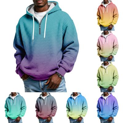 Herren Half-Zip Kapuzen-Plaid-Pullover Kordelzug Print Lässiges Sport-Sweatshirt