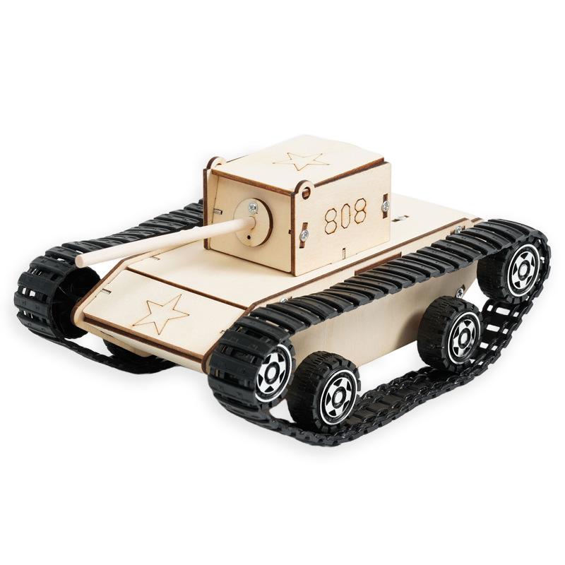 Children's Wooden Remote Control Tank Kit, Ages 4-14 – Educational STEAM Science Model for Primary School Students
