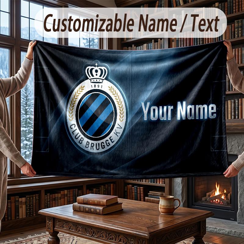 Custom Name Flannel Throw Blanket Club Brugge FC Pattern Warm Home Decoration