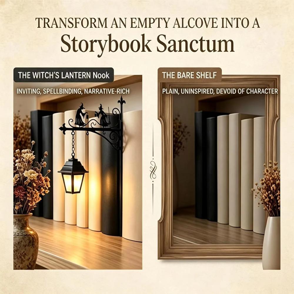 Gothic Iron Witch Bookshelf Lamp Black Metal Mini Shelf Lamp Book Nook Light for Reading Nook