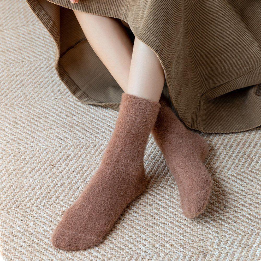 Korean Style Fashion Design Student Women Socks Mink Fur Fleece Socks Floor Socks Mid-Tube Hosiery